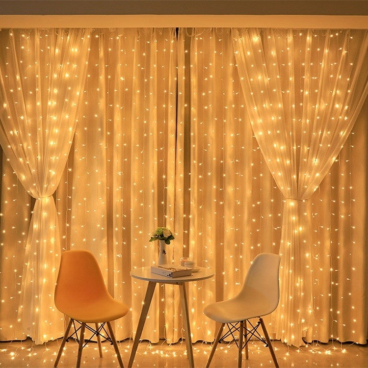 Instalatie Craciun, Tip Perdea, IP44, 6 m x 2 m, 720 LED-uri, Alb cald, 8 jocuri de lumini, Transformator cu telecomanda, Interconectabila, Prelungitor 5 m inclus, Fir transparent, Interior/ Exterior, Klevo