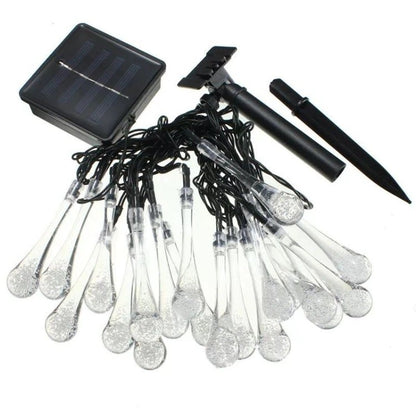 Instalatie Craciun, Tip Picaturi, 30 Led-uri, 6.5 metri, Alb cald, Energie solara, Senzor de lumina, Klevo
