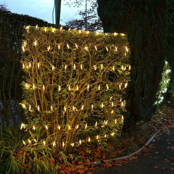 Instalatie Craciun tip plasa, cu transformator 31V, 1.5 m x 1.5 m, Alb Cald, 120 LED-uri V5, 8 jocuri de lumini, fir verde, Klevo