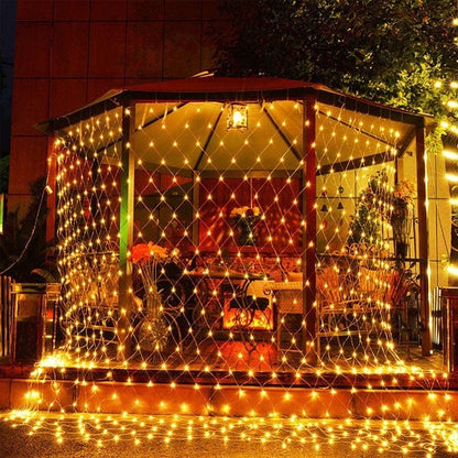 Instalatie Craciun, Tip Plasa, IP 44, 21 x 1 m, 1120 LED-uri, Alb cald, 8 jocuri de lumini, Transformator cu telecomanda, Interconectabila, Prelungitor 5 m inclus, Fir transparent, Klevo