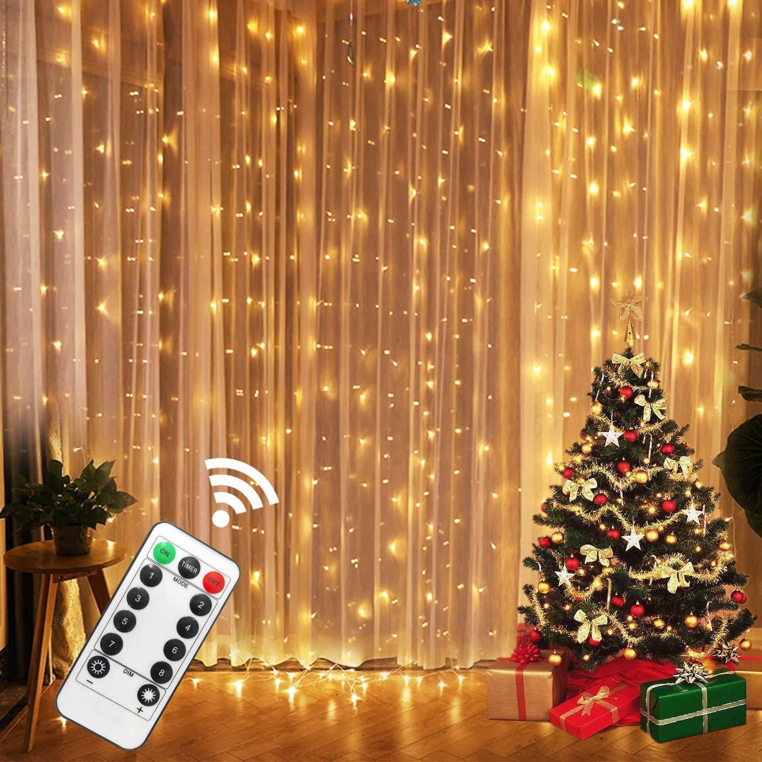 Instalatie de Craciun, Klevo, Instalatie de Tip Perdea IP44, Alimentare prin Port USB si Telecomanda cu 8 functii, 6m x 3m, 600 LED, Alb Cald