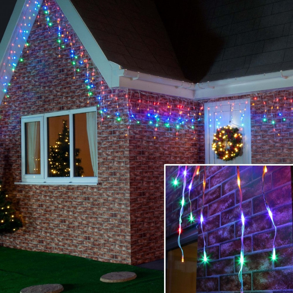 Instalatie de Craciun Klevo® Tip Franjuri, 12 m, 300 LED-uri, Interconectabila, Multicolor