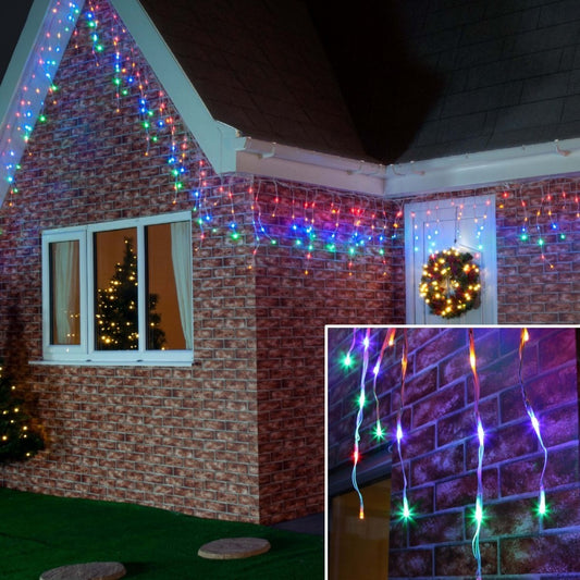 Instalatie de Craciun Klevo® Tip Franjuri, 12 m, 300 LED-uri, Interconectabila, Multicolor