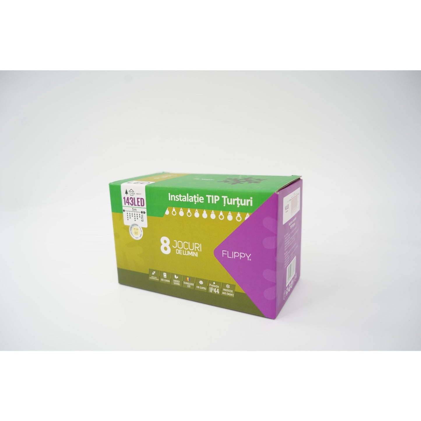 Sectiune Instalatie de Craciun, Klevo®, Tip Turturi, Fara Alimentator, 5m, 143 LED-uri, 8 Jocuri de Lumini, Fir Negru, Lumina Alb Cald, IP44, Interconectabila