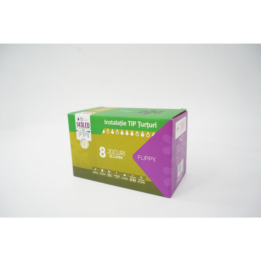 Sectiune Instalatie de Craciun, Klevo®, Tip Turturi, Fara Alimentator, 5m, 143 LED-uri, 8 Jocuri de Lumini, Fir Negru, Lumina Alb Cald, IP44, Interconectabila