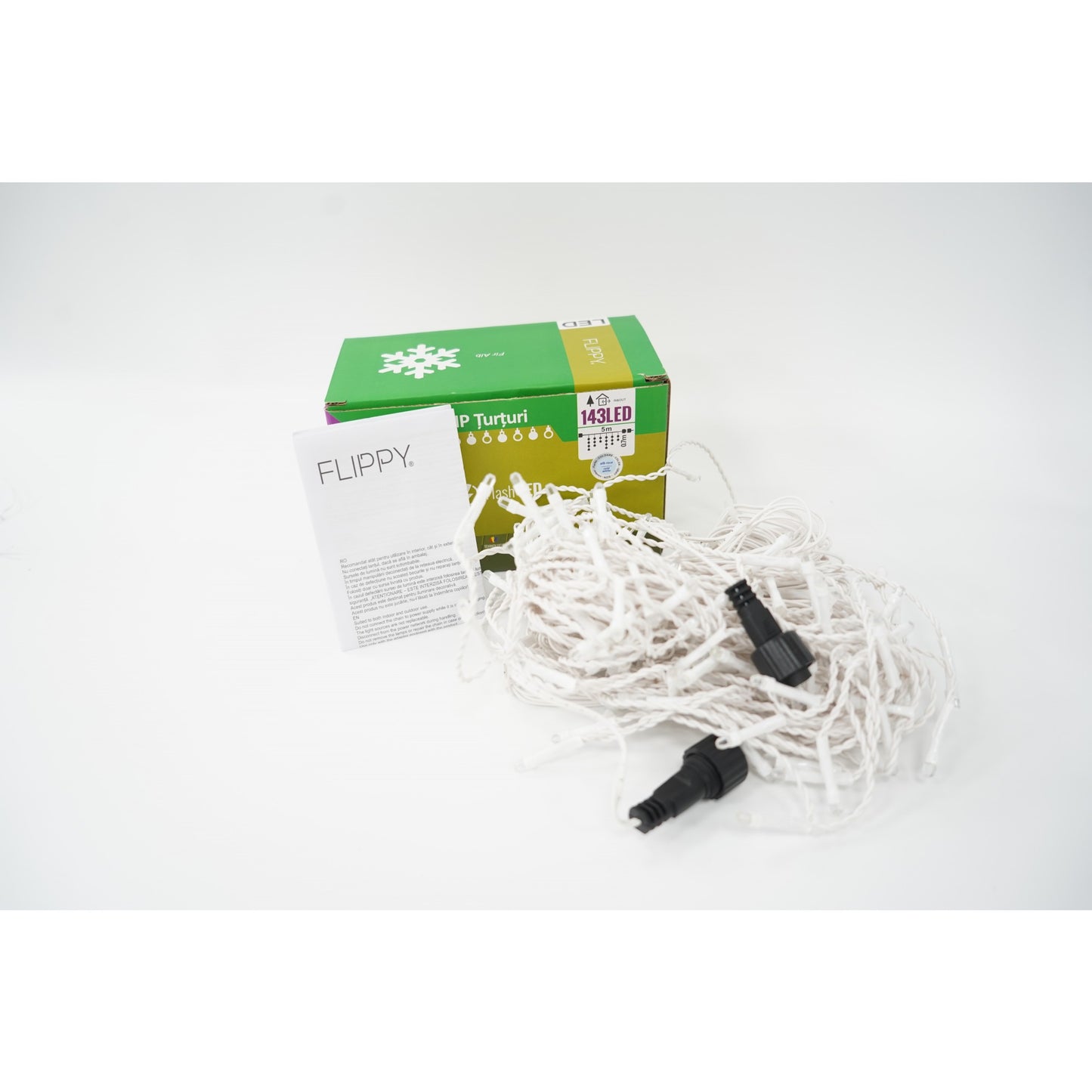 Sectiune Instalatie de Craciun, Klevo®, Tip Turturi, 5 m, 143 LED-uri, cu Flash, Fir Alb, Lumina Alb Rece, IP44, Interconectabila