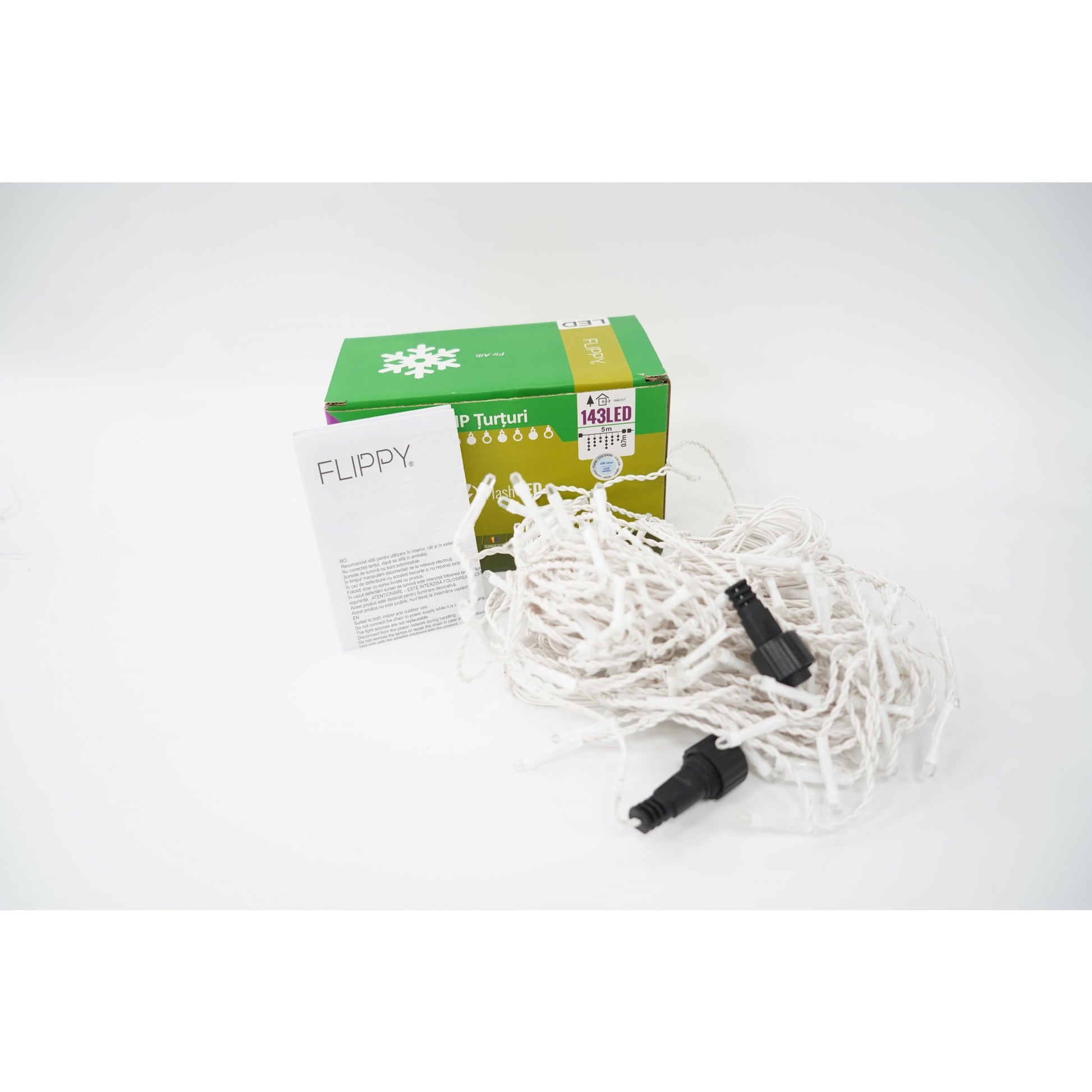 Sectiune Instalatie de Craciun, Klevo®, Tip Turturi, 5 m, 143 LED-uri, cu Flash, Fir Alb, Lumina Alb Rece, IP44, Interconectabila