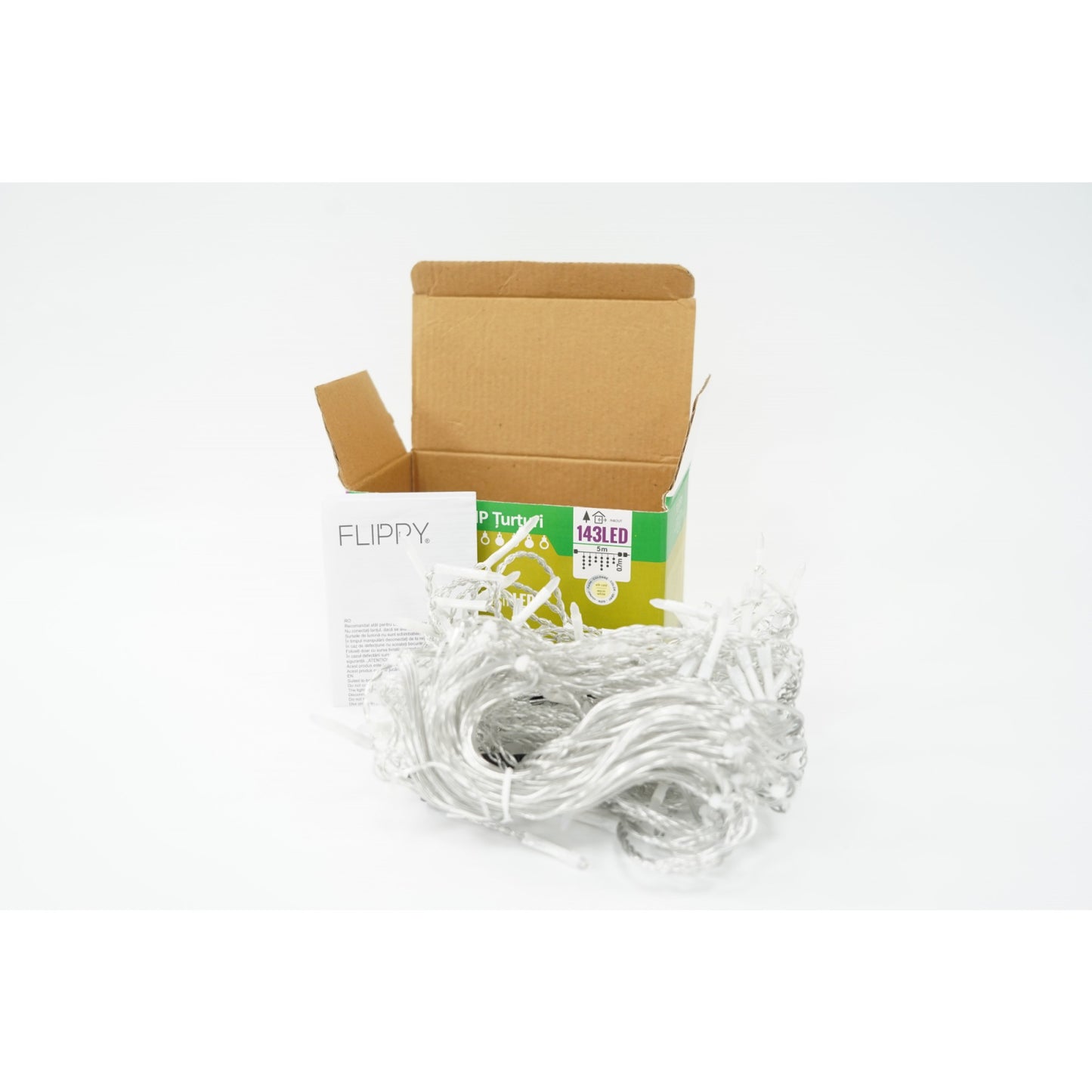 Instalatie de Craciun Klevo® Tip Franjuri cu Flash, Sectiune 5 m, 143 LED-uri, Interconectabila, Fir Transparent, Alb Cald