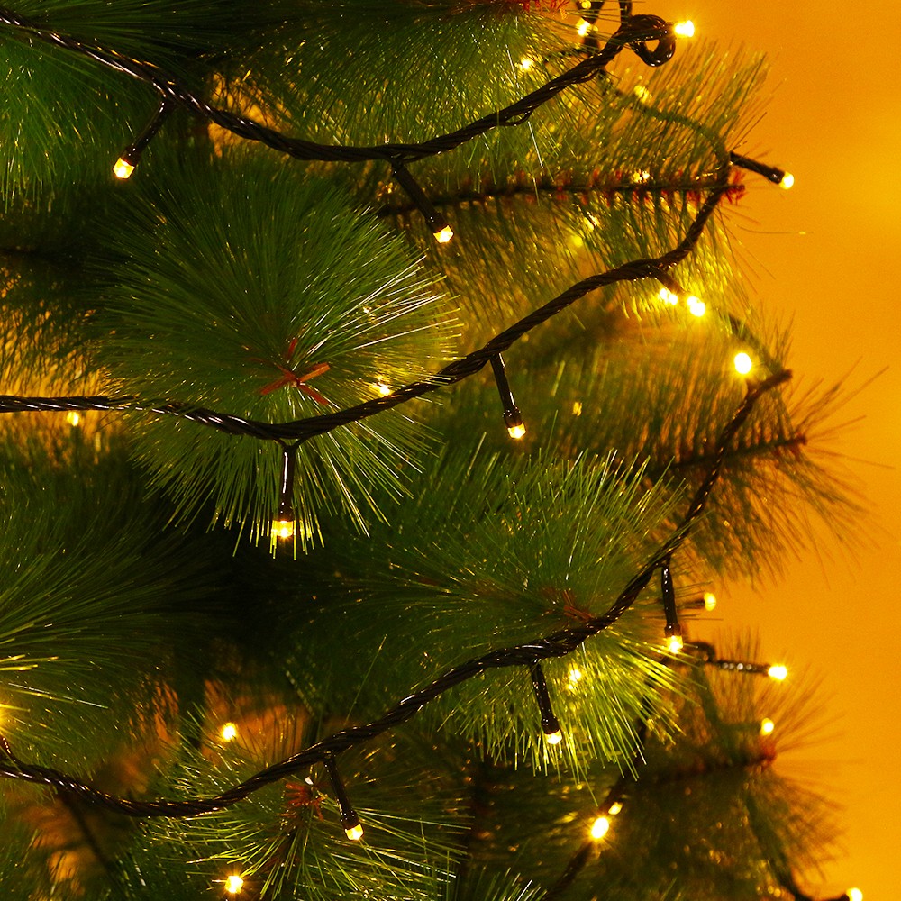 Instalatie de Craciun Klevo® Tip Liniara, Fir Negru, 24 m, 300 LED-uri, Interconectabila, Alb Cald