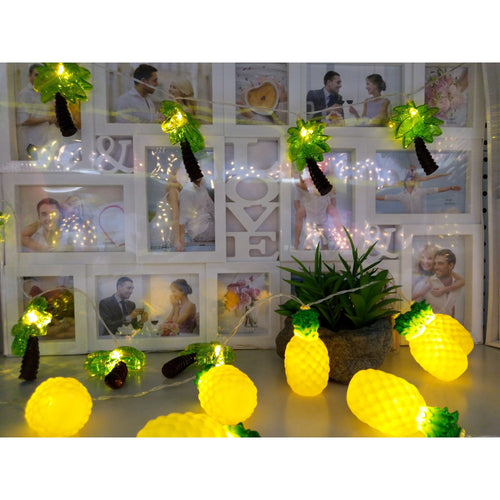Instalatie de Craciun, Klevo®, Tip Sir cu Baterii, 1.5 m, 10 LED-uri, Model Ananas, Galben