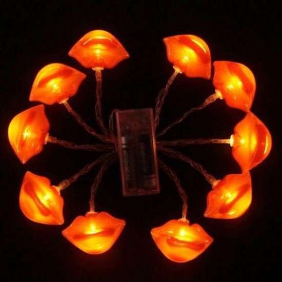 Instalatie de Craciun, Klevo®, Tip Sir cu Baterii, 1.5 m, 10 LED-uri, Model Buze, Rosu