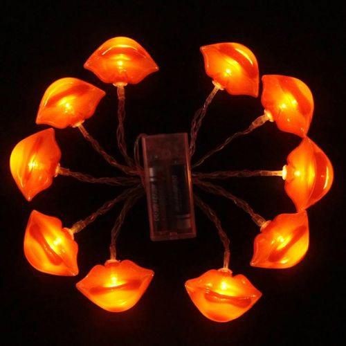Instalatie de Craciun, Klevo®, Tip Sir cu Baterii, 1.5 m, 10 LED-uri, Model Buze, Rosu