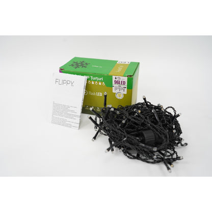 Instalatie de Craciun Klevo® Tip Turturi, Franjuri cu Flash, Sectiune 3 m, 96 LED-uri, Interconectabila, Fir Negru, Alb Cald