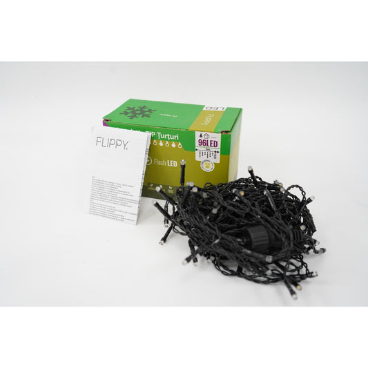 Instalatie de Craciun Klevo® Tip Turturi, Franjuri cu Flash, Sectiune 3 m, 96 LED-uri, Interconectabila, Fir Negru, Alb Cald