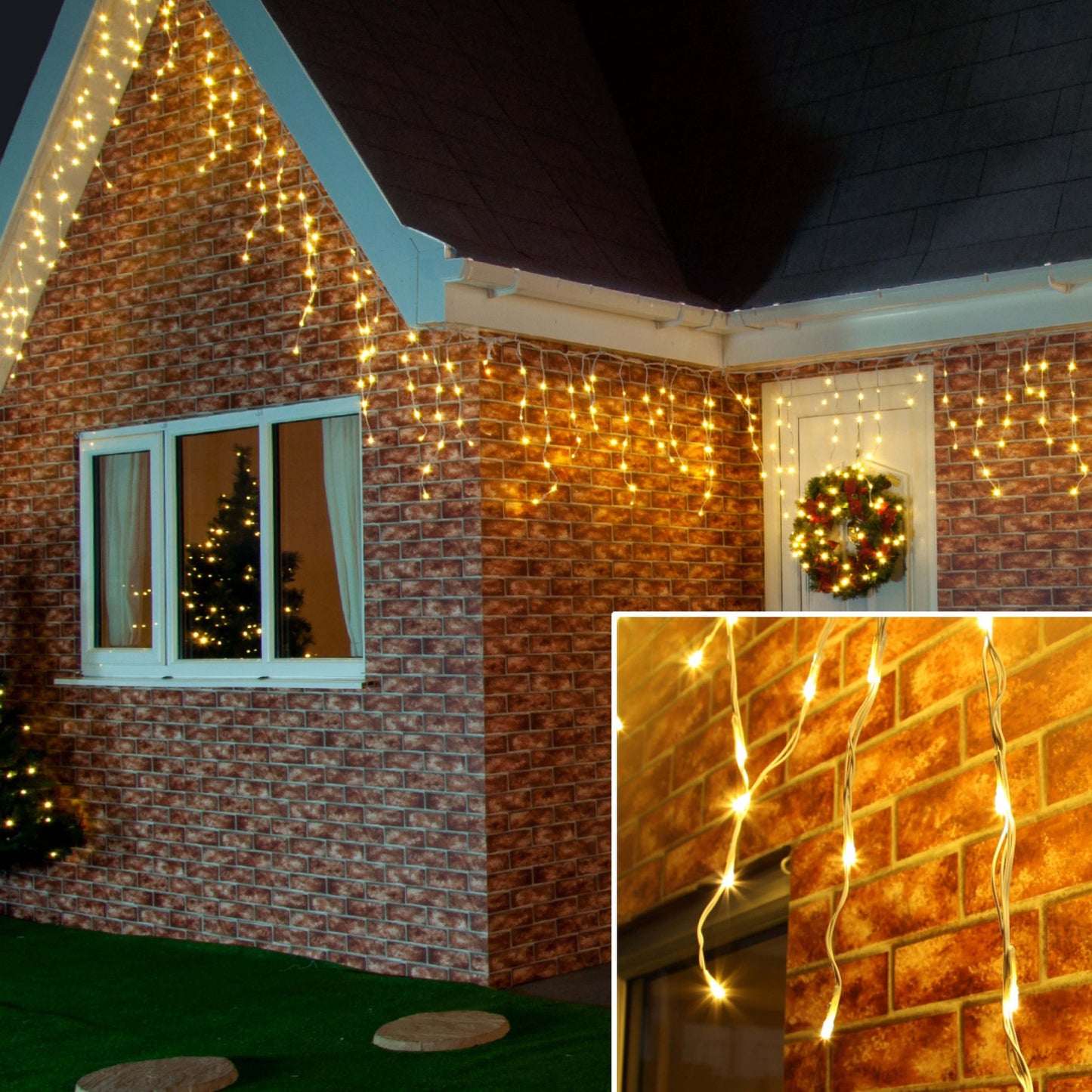 Instalatie de Craciun Premium Klevo® Tip Franjuri cu Flash 8 m 252 LED-uri Alb Cald 2096WW Interconectabila