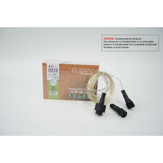 Instalatie de Craciun Tip Liniar, 8 jocuri de lumini, Fir Cupru, 5 m, 50 LED -uri, Alb Rece