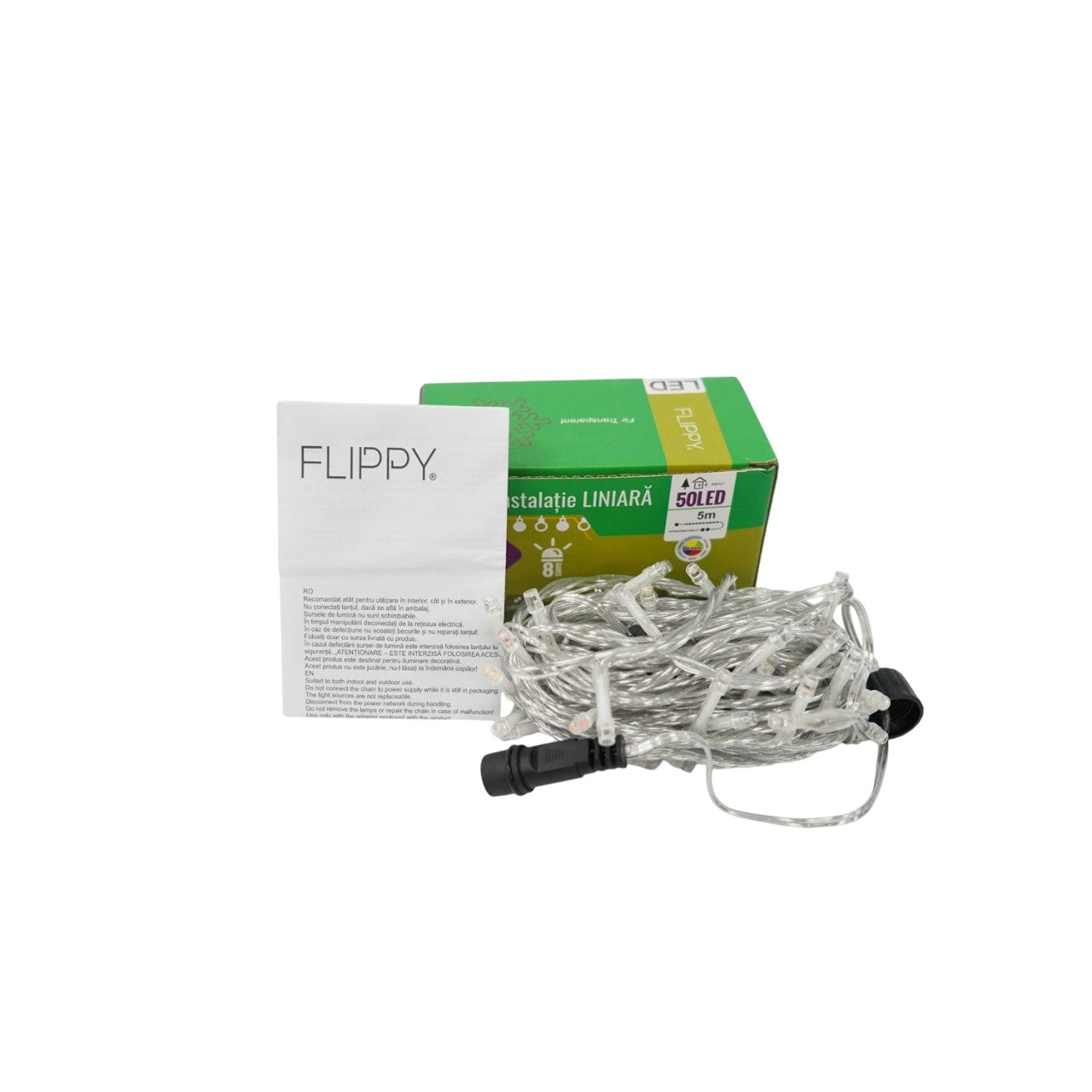 Instalatie de Craciun Tip Liniar, 8 jocuri de lumini, Fir Transparent, 5 m, 50 LED -uri, Multicolor