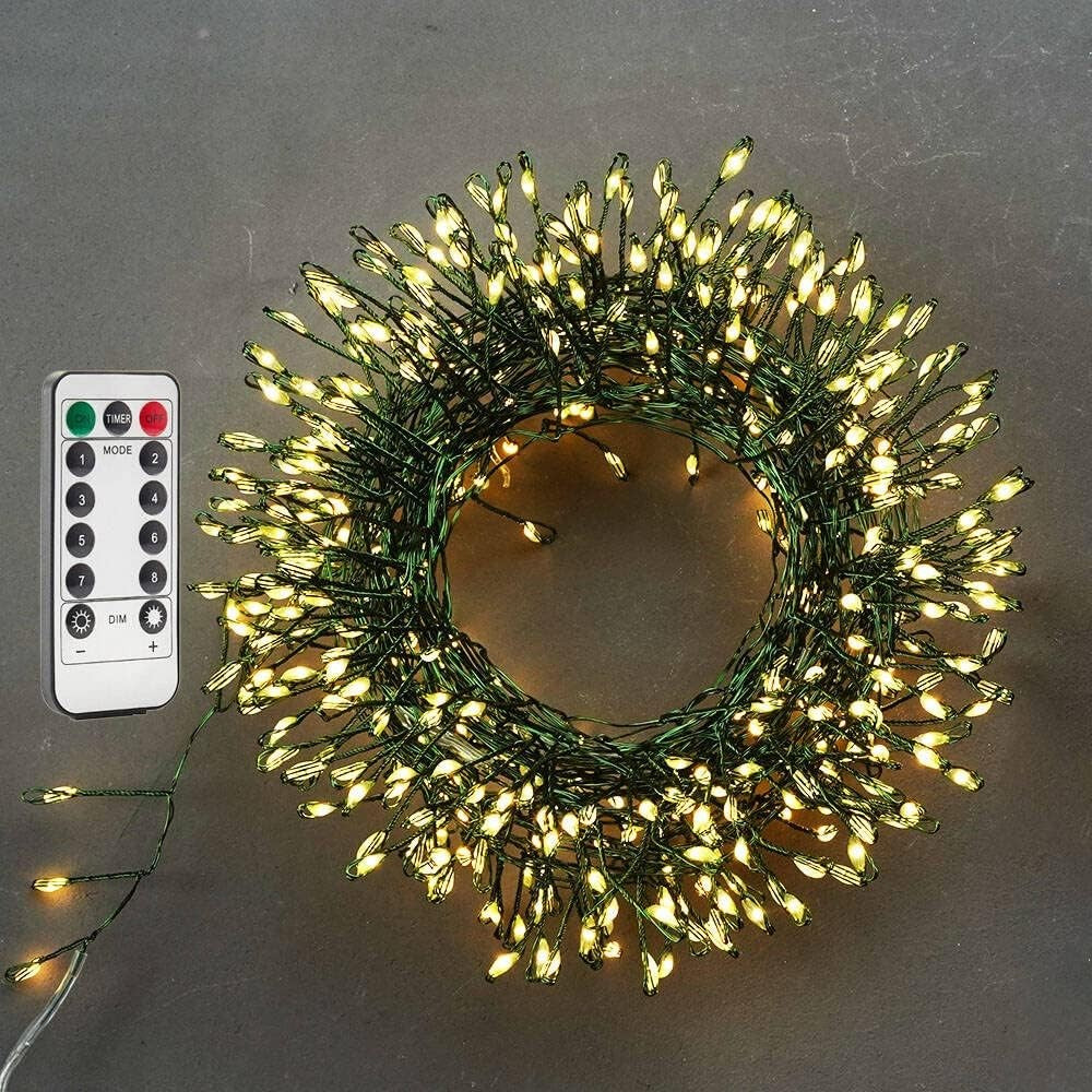 Instalatie de Craciun Liniara, Klevo®, Tip Cluster, 8 Jocuri de Lumini, cu Telecomanda, 3 m, 100 Led-uri, Alimentare USB, 3V, Alb Cald