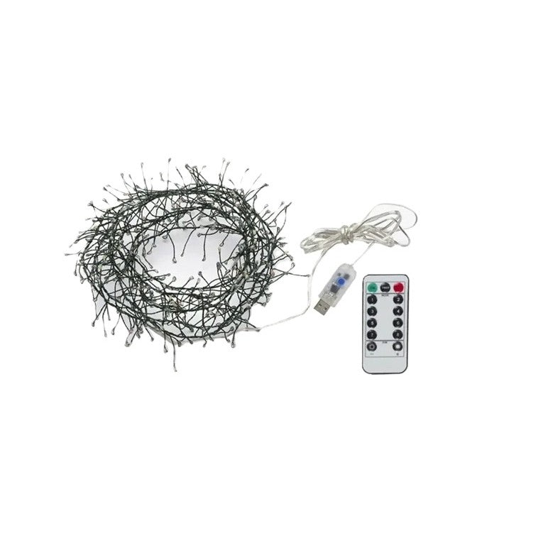 Instalatie de Craciun Liniara, Klevo®, Tip Cluster, 8 Jocuri de Lumini, cu Telecomanda, 6 m, 200 Led-uri, Alimentare USB, 3V, Multicolor
