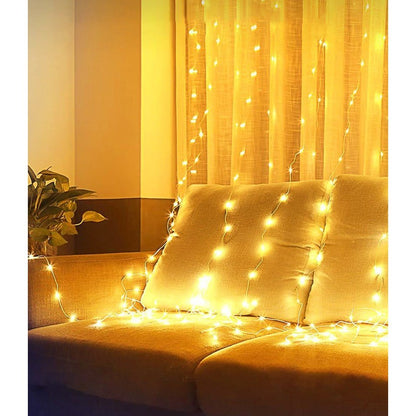 Instalatie de Craciun, Klevo®, Tip Perdea, cu Baterii, 8 Jocuri de Lumini, Muzica, cu Telecomanda, 2 x 2 m, 200 Led-uri, Alb Cald