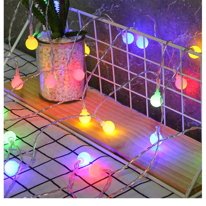 Instalatie sfere brad Craciun Klevo, 3 metri, 20 LEd-uri, alimentare la retea, fir transparent, multicolora
