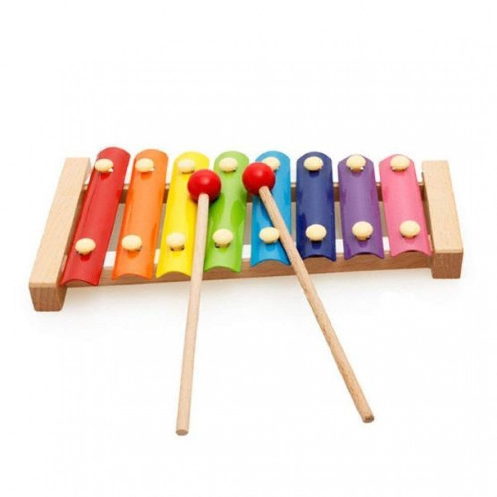 Instrument Muzical Xilofon Klevo, din Lemn, 8 Note Muzicale, 2 Bete de Percutie, 4-6 Ani, Multicolor
