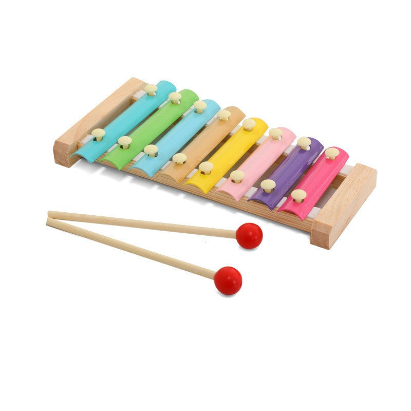 Instrument Muzical Xilofon Klevo, din Lemn, 8 Note Muzicale, 2 Bete de Percutie, 4-6 Ani, Multicolor Pastel