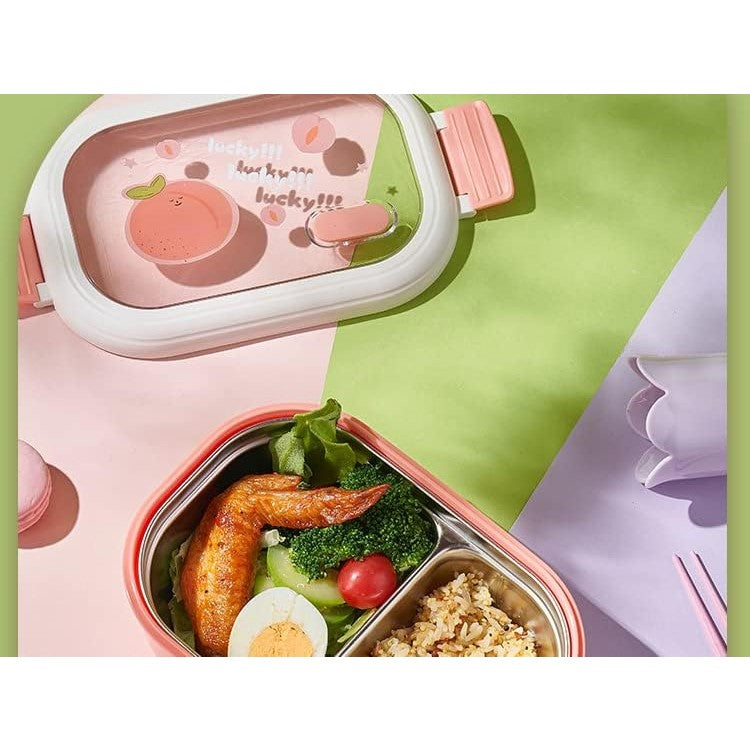 Cutie pentru Pranz sau Gustari, Klevo, cu Doua Compartimente, pentru Copii si Adulti, Etansare, PP, Perfect pentru Scoala si Birou, 1000 mL, 22.5x14.5x8 cm, Roz