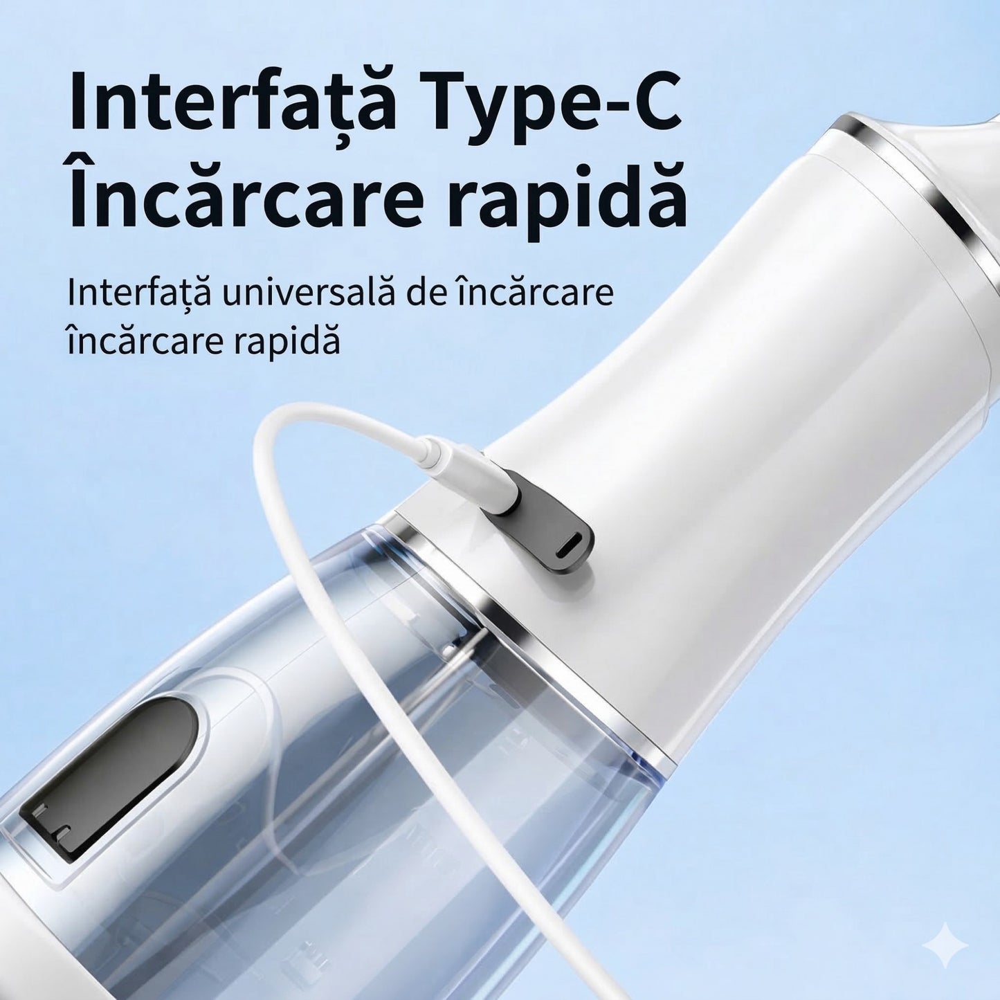 Irigator Bucal Electric, Klevo,  Portabil, Dus Bucal pentru Curatare, Indepartare Tartru, 4 Capete, 25 x 8 x 8 cm, Alb