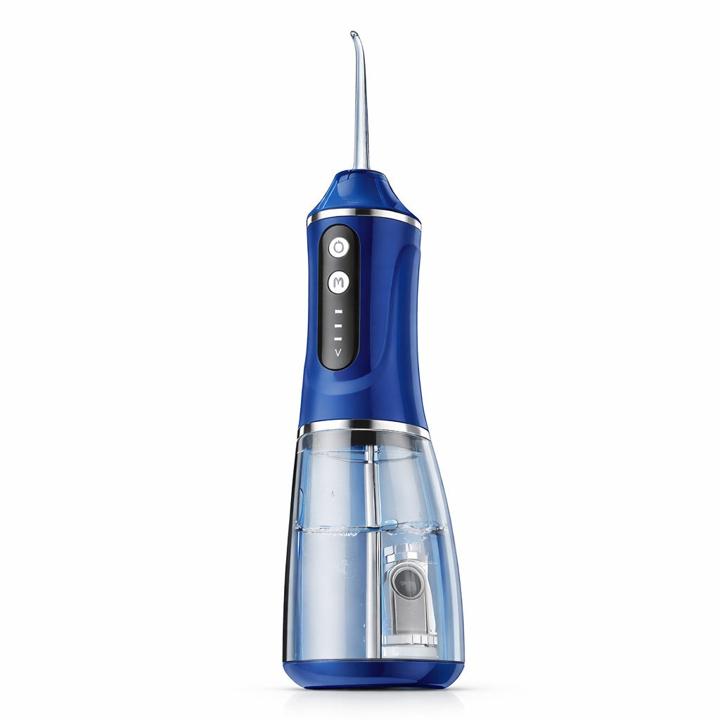 Irigator Bucal Electric, Klevo,  Portabil, Dus Bucal pentru Curatare, Indepartare Tartru, 4 Capete, 25 x 8 x 8 cm, Albastru