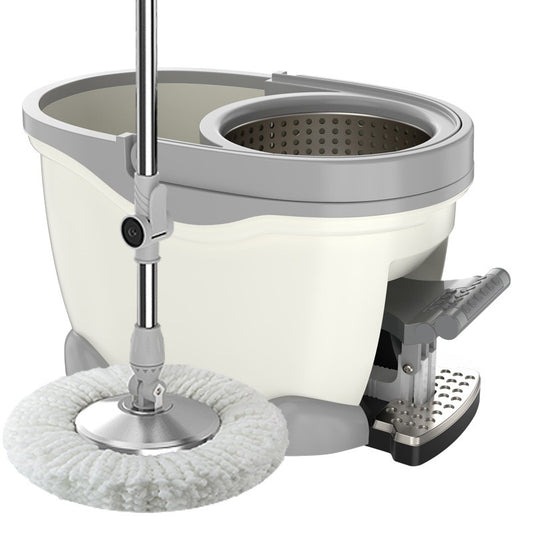 Set Galeata cu Pedala si Mop Rotativ 360°, Klevo, Cu Actiune Centrifuga x4, Pentru Uz Casnic, Maner din Otel Inoxidabil Telescopic, 2 Capte din Bumbac, 46x30x28 cm, Alb Ivoir