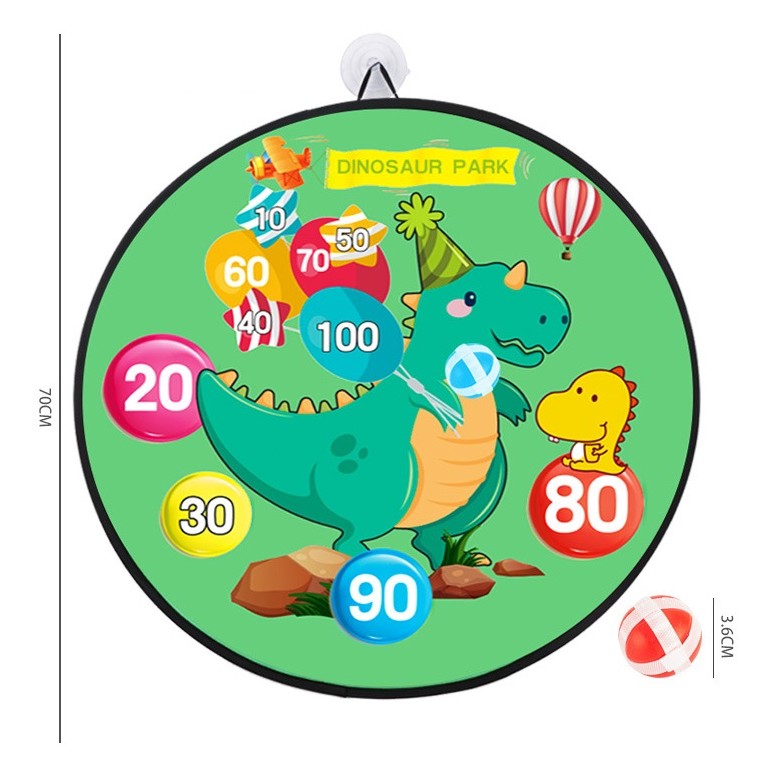 Joc Darts Klevo pentru Copii, Placa Pliabila 70 cm, 8 Mingii Velcro/Scai Simple, 2 Mingii Luminoase, Model Dinozaur Park, Verde
