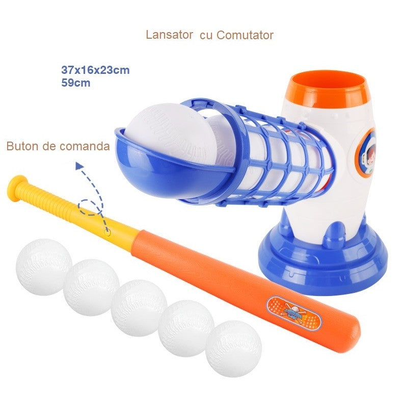 Joc de Baseball Interactiv, Lansator Klevo, Aruncare prin Buton de Lansare pe Bata, Include Bata si 5 Mingii, 37 x 23 x 16 cm Baza, 59 cm Bata, Multicolor