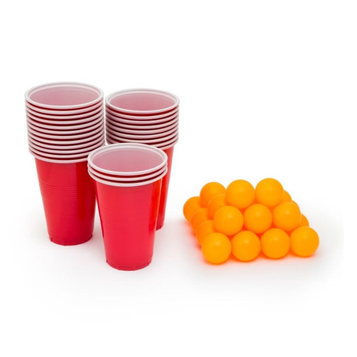 Joc de baut Beer Pong Klevo, 24 Pahare, 24 Mingi, material plastic, reutilizabil, portabil, rosu