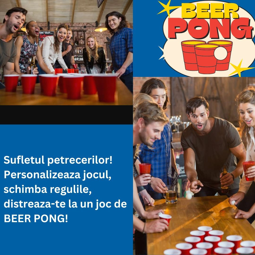 Joc de baut Beer Pong Klevo, 24 Pahare, 24 Mingi, material plastic, reutilizabil, portabil, rosu