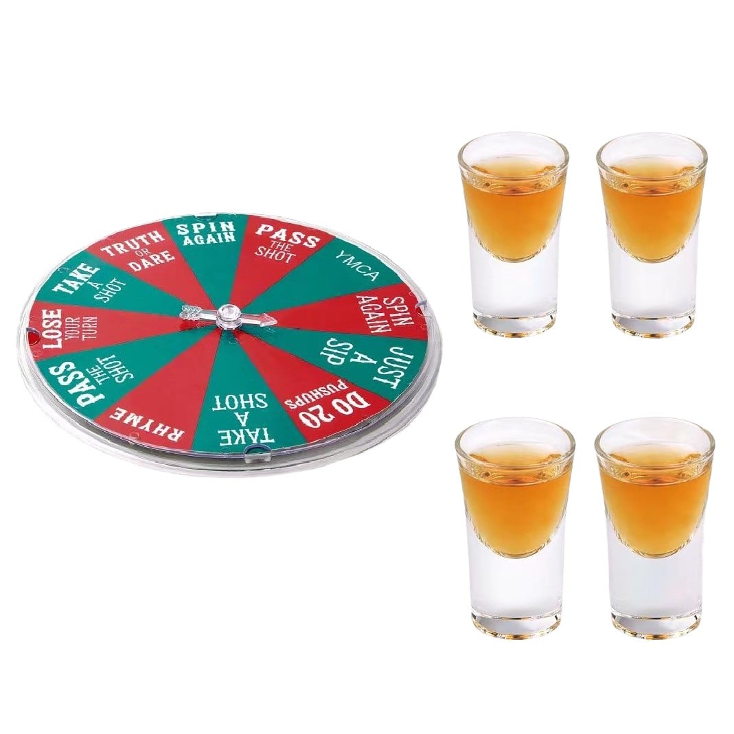 Joc de Baut Klevo, Ruleta Norocoasa, cu 4 Pahare de Shot, +18 Ani, Rosu/Verde