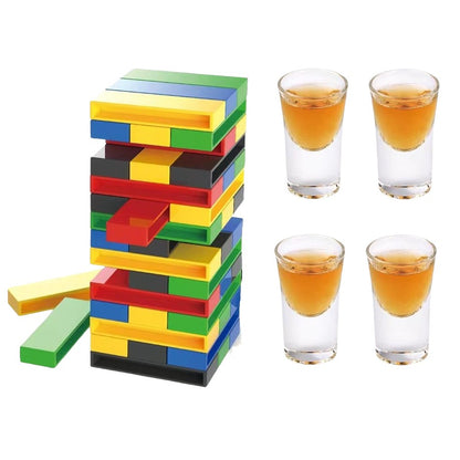 Joc de Baut Klevo, Turn Jenga din Plastic, cu 4 Pahare de Shot, +18 Ani, Multicolor