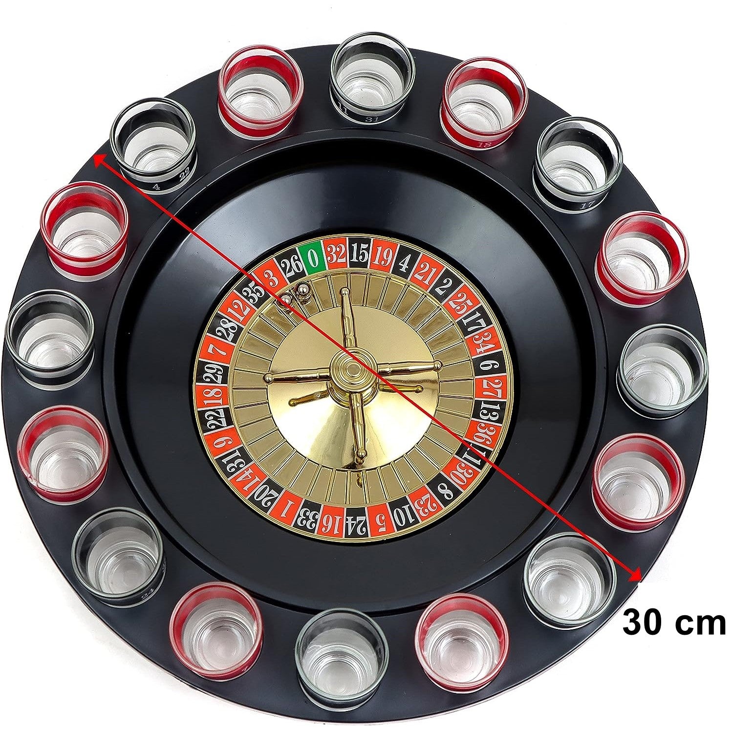 Joc de Baut Ruleta cu Pahare de Shot Klevo, 30 cm, Rosu/Negru