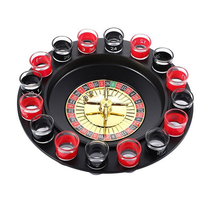 Joc de Baut Ruleta Klevo, cu 16 Pahare de Shot din Sticla , 30 x 30 x 5.5 cm, model 2, Rosu/Negru