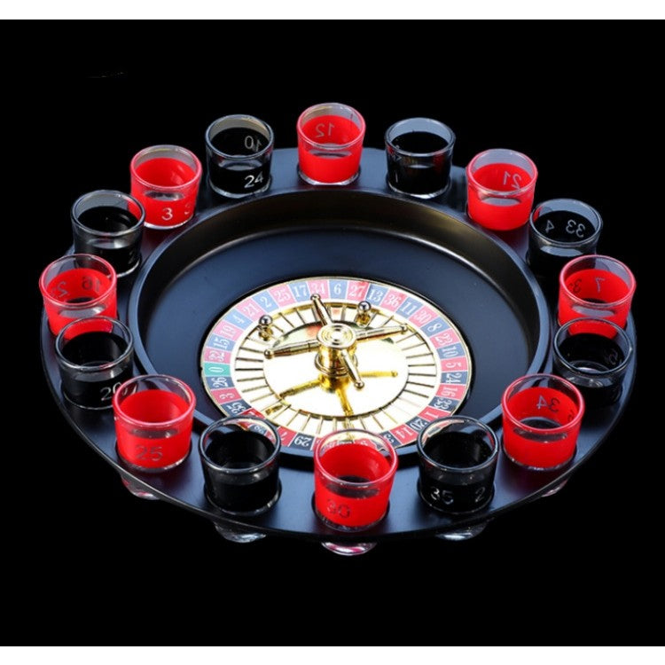Joc de Baut Ruleta Klevo, cu 16 Pahare de Shot din Sticla , 30 x 30 x 5.5 cm, model 2, Rosu/Negru