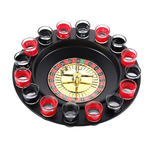 Joc de Baut Ruleta Klevo, cu 16 Pahare de Shot din Sticla , 30 x 30 x 5.5 cm, model 2, Rosu/Negru
