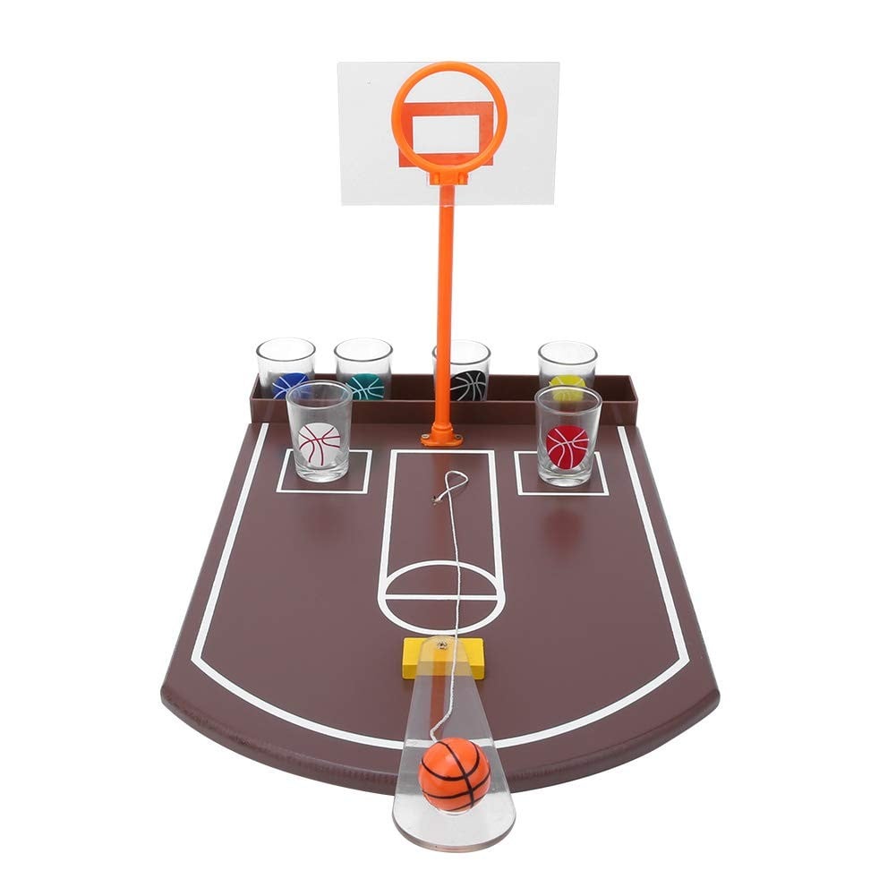 Joc de baut tip baschet Klevo, arunca mingea si accepta provocarea, pahare de shot din sticla, 30 x 22.5 x 24 cm, multicolor