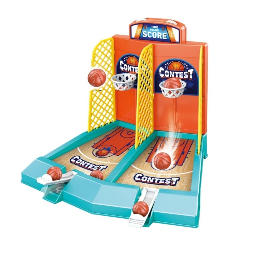 Joc de Masa Mini Baschet Interactiv pentru Copii, Klevo, pentru 2 Jucatori, 6 Mingi Incluse, 22x16.5x18.2 cm, Multicolor
