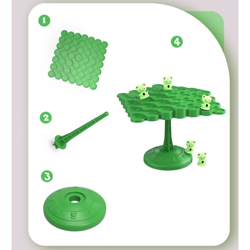 Joc Interactiv, Klevo, Broaste in Echilibru, +3 Ani, din Plastic, 50 de Pioni, Placa de Echilibru, Roata cu Pedepse, Zar, 14 x 7 x 14 cm, Verde