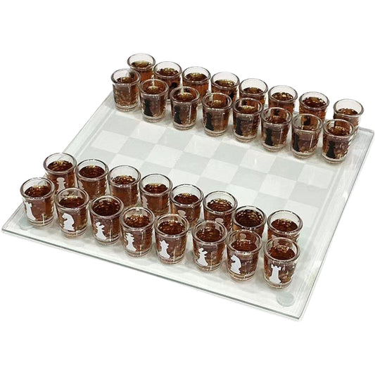 Joc de sah Klevo din sticla cu pahare pentru shoturi, 35x35 cm, transparent