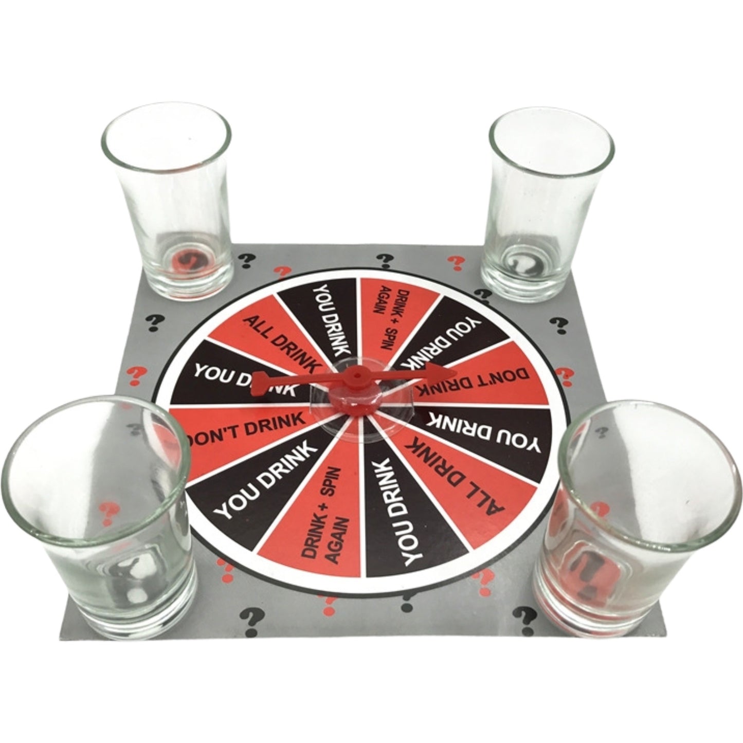 Joc de societate cu 4 pahare de shoturi din sticla Klevo, ruleta norocului, pentru petreceri, 17x17x7.5cm