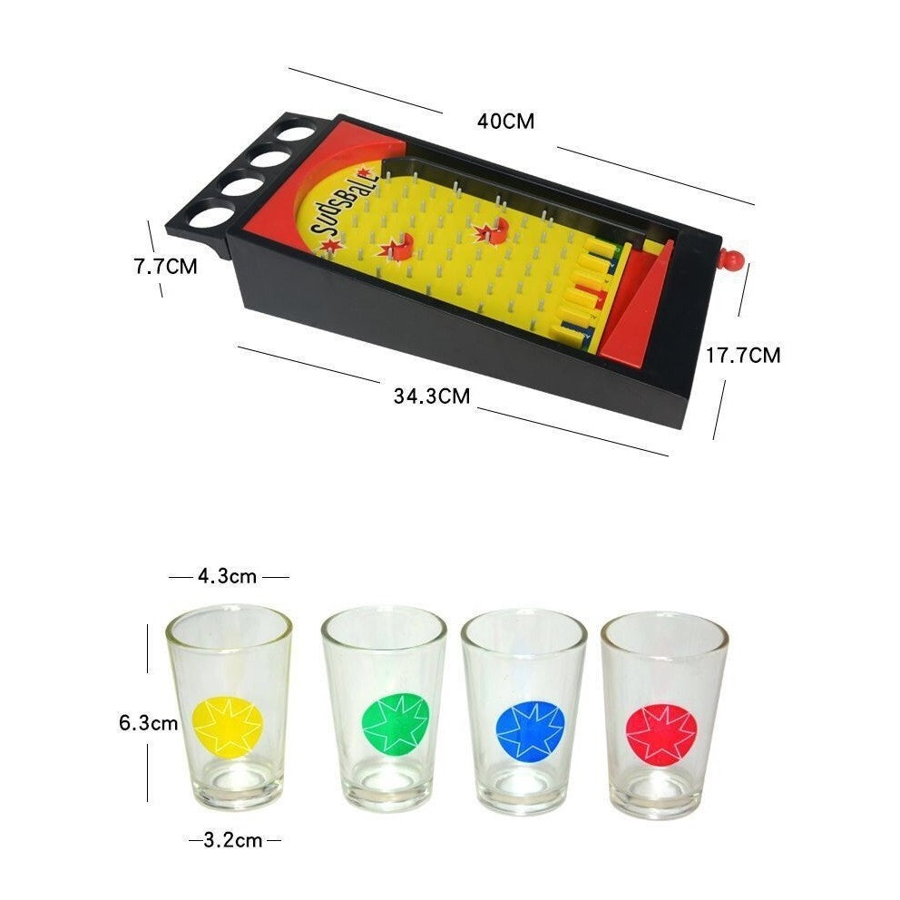 Joc de societate Pinball cu pahare pentru shoturi Klevo, 40 x 17,7 cm, galben