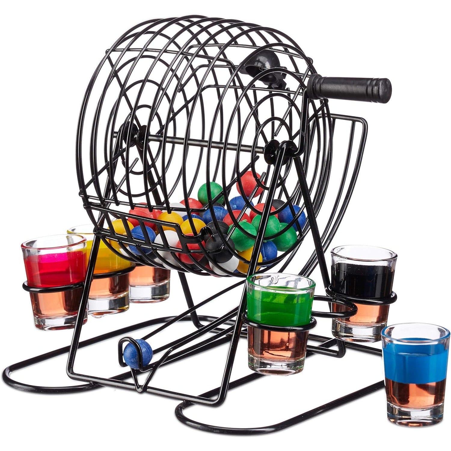 Joc Mini Loterie Klevo, Bingo, cu Pahare de Shot din Sticla, 20 x 20 x 19 cm, 48 Bile, Negru