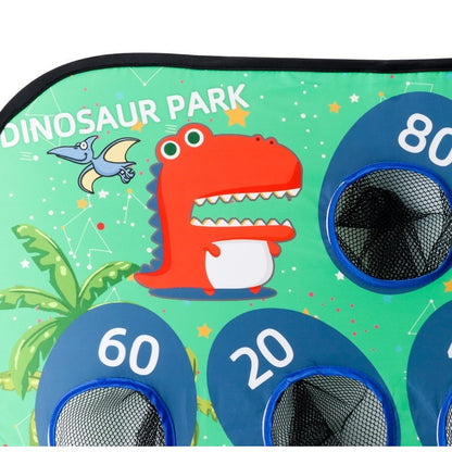 Joc pentru Copii, Klevo, Aruncarea Sacilor cu Nisip, Sageti, 8 Mingi, 4 Saci, Geanta Portabila, Interactiv, Model Dinozauri, 77.5x44.5x42 cm, Multicolor