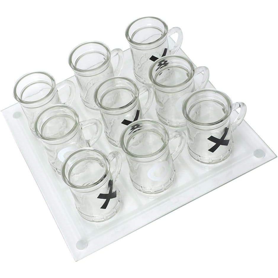 Joc X si O Klevo, cu Mini Halbe din Sticla, 25 x 25 cm, pentru Petreceri, Decor, Cadouri, Transparent